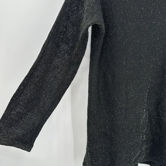 Eileen Fisher Organic Linen Blend Crepe Sparkle Metallic Long Sleeve‎ Blouse Med - Picture 5 of 8